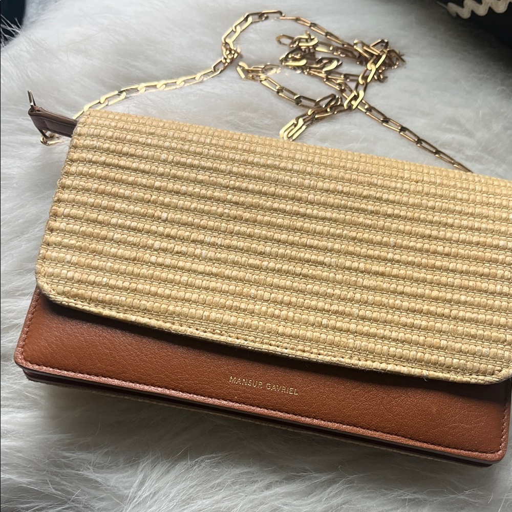 Leather raffia straw crossbody